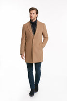 Regular Fit Notch Lapel Camel Overcoat - SAYKI