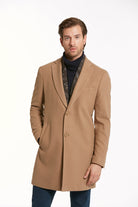 Regular Fit Notch Lapel Camel Overcoat - SAYKI