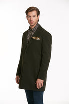 Regular Fit Notch Lapel Khaki Overcoat - SAYKI