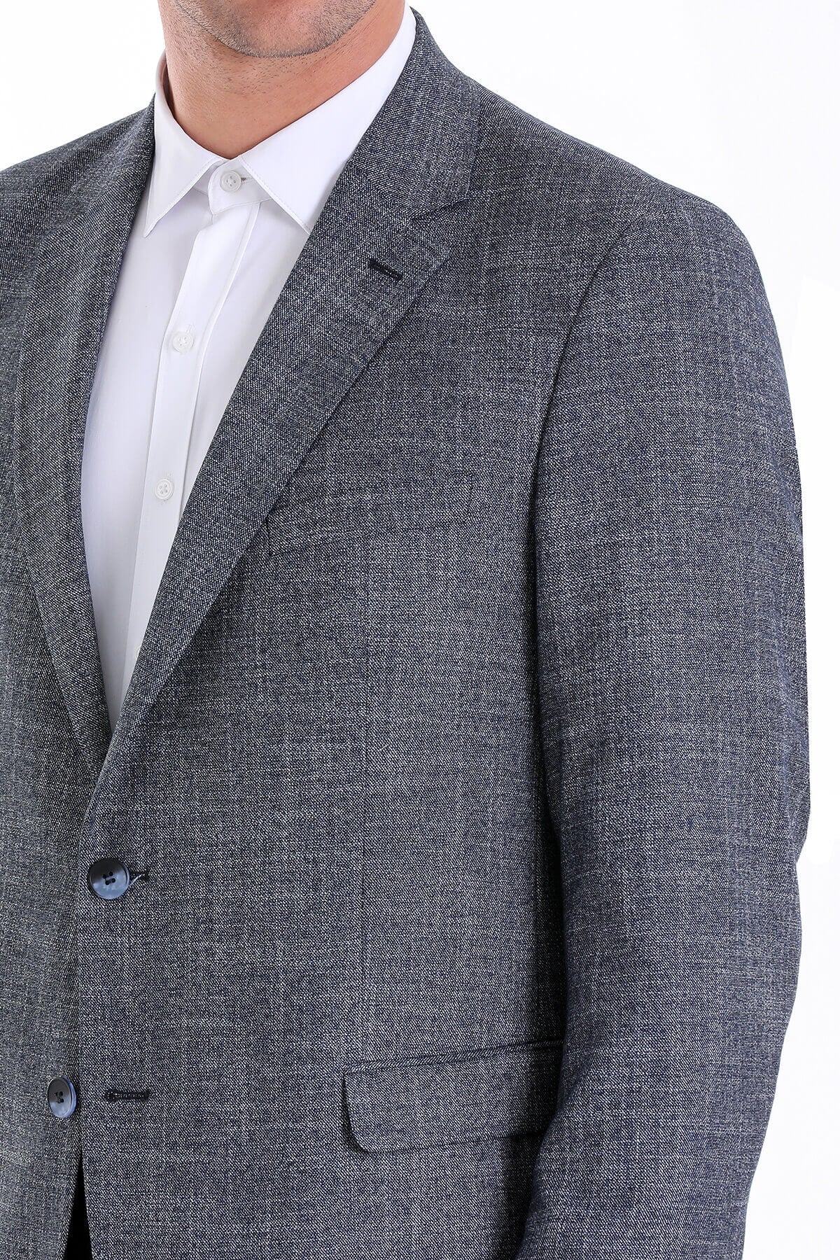 Regular Fit Notch Lapel Patterned Camel Classic Blazer Navy