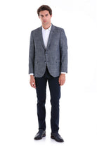 Regular Fit Notch Lapel Patterned Camel Classic Blazer Navy