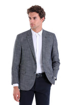 Regular Fit Notch Lapel Patterned Camel Classic Blazer Navy