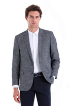 Regular Fit Notch Lapel Patterned Camel Classic Blazer Navy