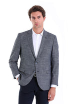 Regular Fit Notch Lapel Patterned Camel Classic Blazer Navy