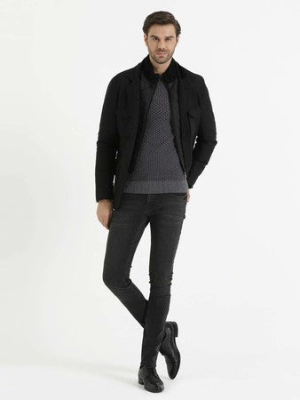 Regular Fit Notch Lapel Woollen Coat Black - Sayki