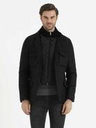 Regular Fit Notch Lapel Woollen Coat Black - Sayki