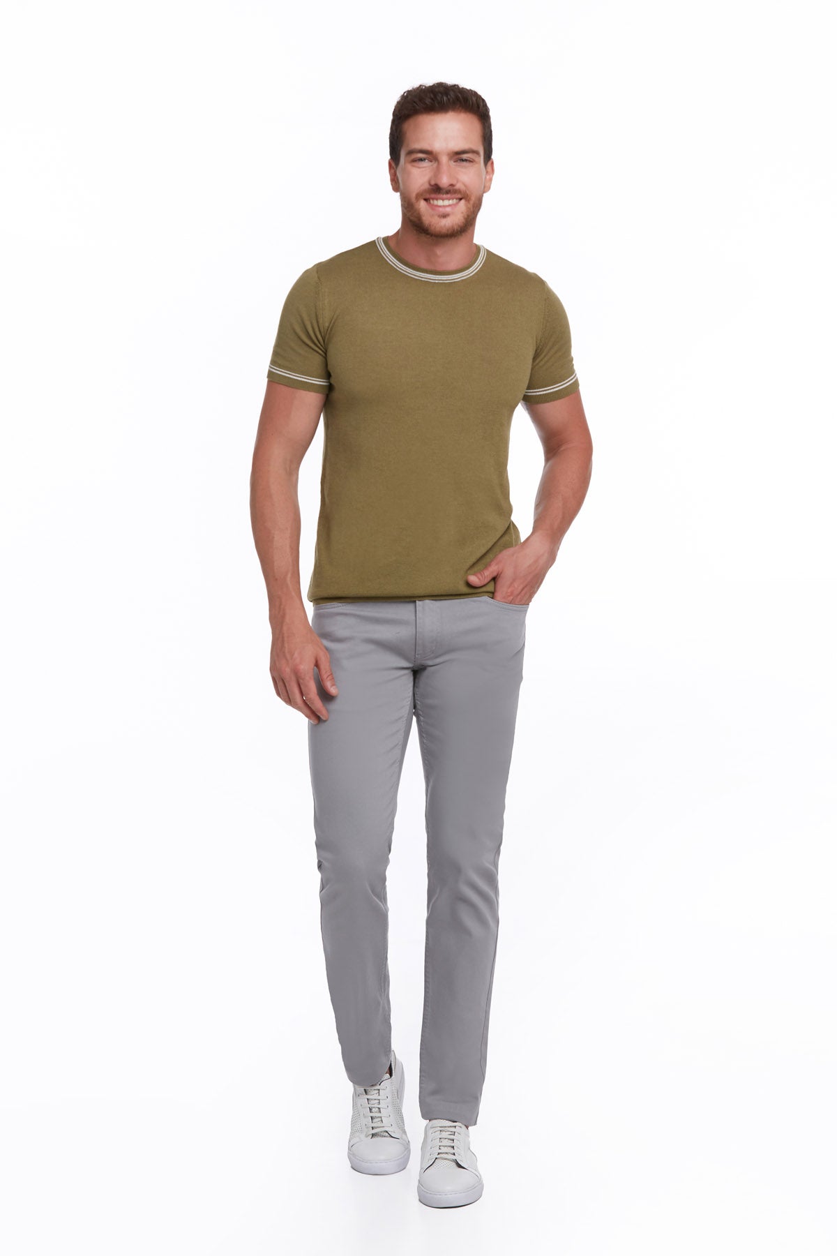 Regular Fit Olive Basic Crew Neck T-Shirt - MIB