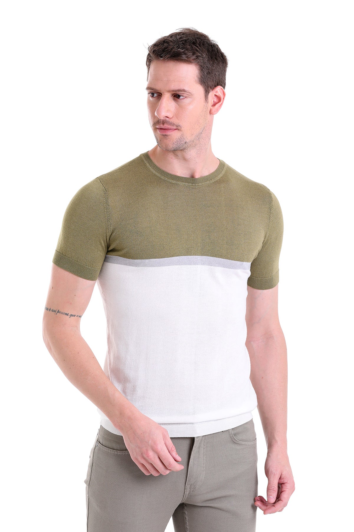 Regular Fit Olive Crew Neck T-Shirt - MIB