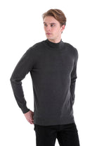 Regular Fit Patterned Cotton Blend Beige Mock Neck Sweater