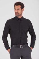 Regular Fit Patterned Cotton Blend Dress Shirt Black D.