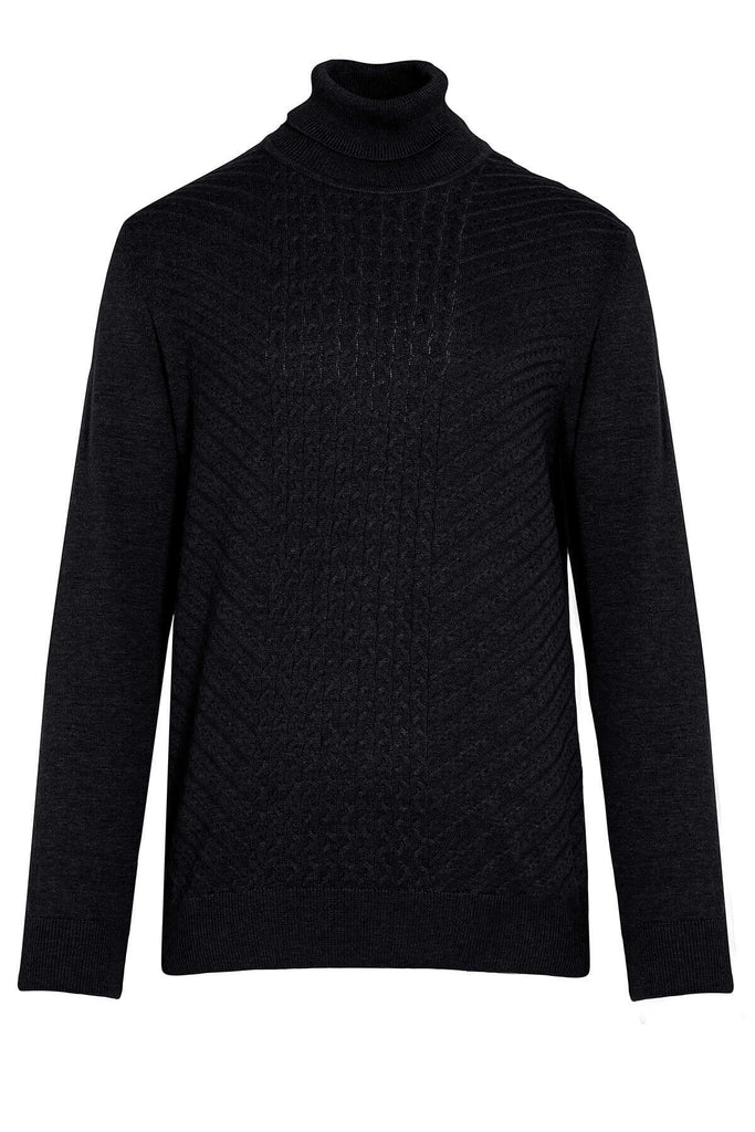 Regular Fit Patterned Cotton Blend Ecru Turtleneck Sweater