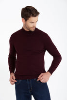 Regular Fit Patterned Cotton Blend Gray Mock Neck Sweater