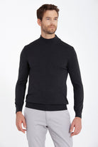 Regular Fit Patterned Cotton Blend Gray Mock Neck Sweater