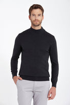 Regular Fit Patterned Cotton Blend Gray Mock Neck Sweater