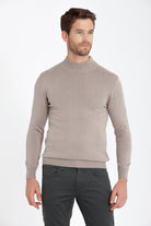 Regular Fit Patterned Cotton Blend Gray Mock Neck Sweater