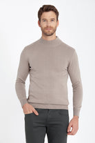 Regular Fit Patterned Cotton Blend Gray Mock Neck Sweater