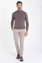 Regular Fit Patterned Cotton Blend Gray Mock Neck Sweater