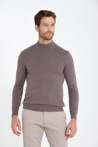 Regular Fit Patterned Cotton Blend Gray Mock Neck Sweater