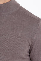 Regular Fit Patterned Cotton Blend Gray Mock Neck Sweater