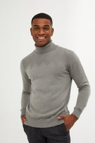 Regular Fit Patterned Cotton Blend Khaki Turtleneck Sweater