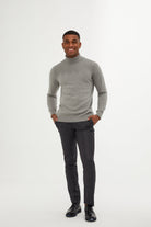 Regular Fit Patterned Cotton Blend Khaki Turtleneck Sweater