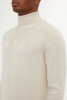 Regular Fit Patterned Cotton Blend Khaki Turtleneck Sweater