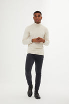 Regular Fit Patterned Cotton Blend Khaki Turtleneck Sweater