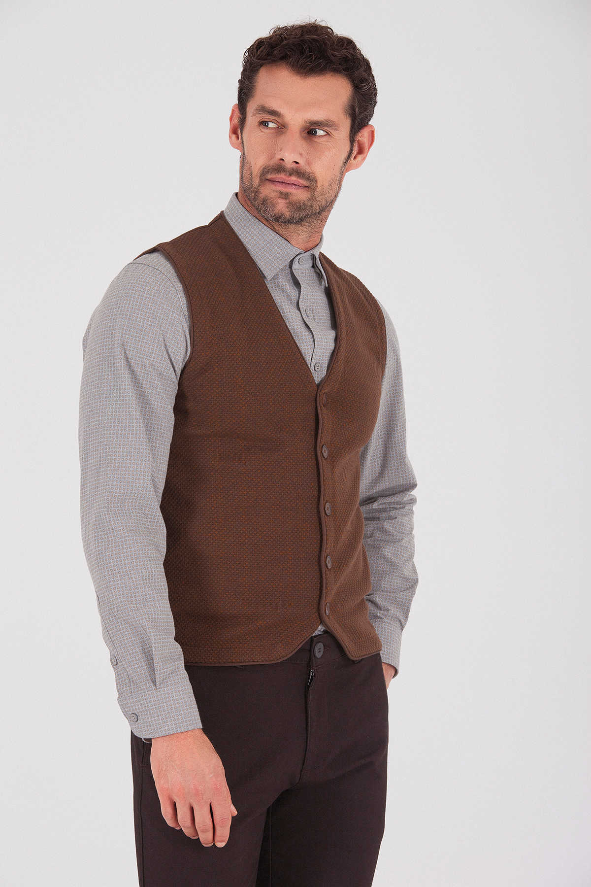 Regular Fit Patterned Cotton Blend Light Brown - Tan Vest