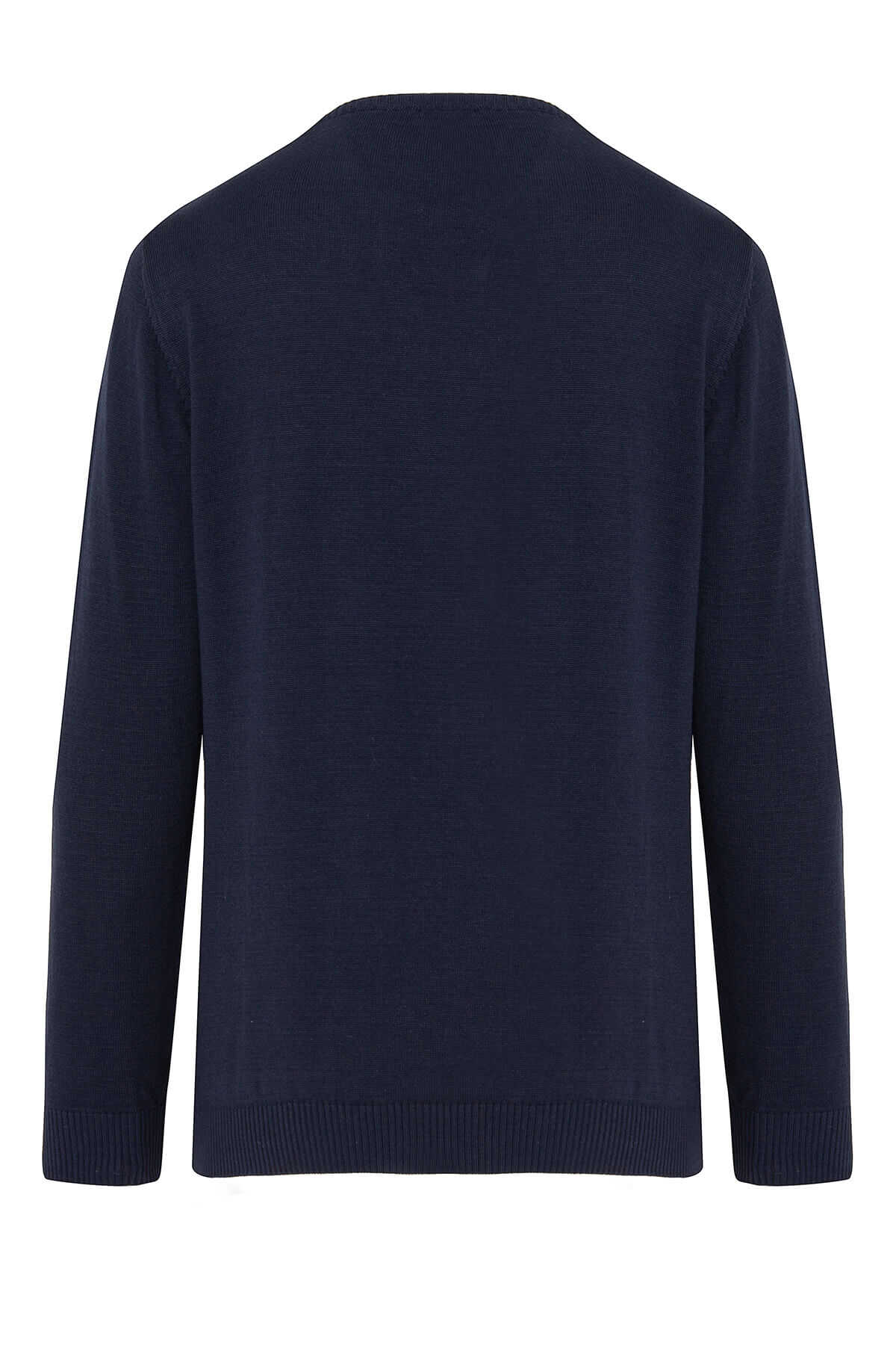 Regular Fit Patterned Cotton Blend Navy Crewneck Sweater