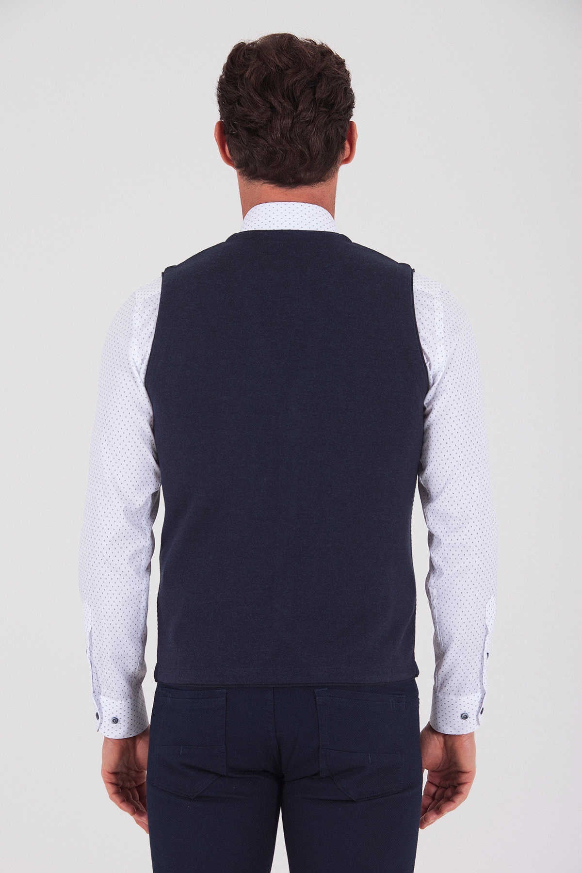 Regular Fit Patterned Cotton Blend Navy & Indigo Vest