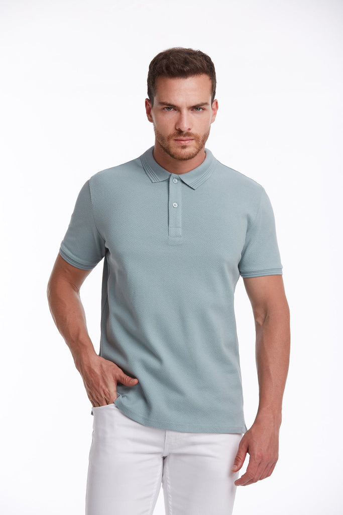 Regular Fit Patterned Cotton Blend Polo T-shirt Blue - MIB