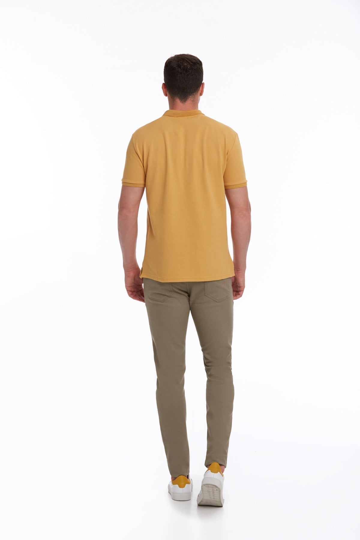 Regular Fit Patterned Cotton Blend Polo T-shirt Mustard