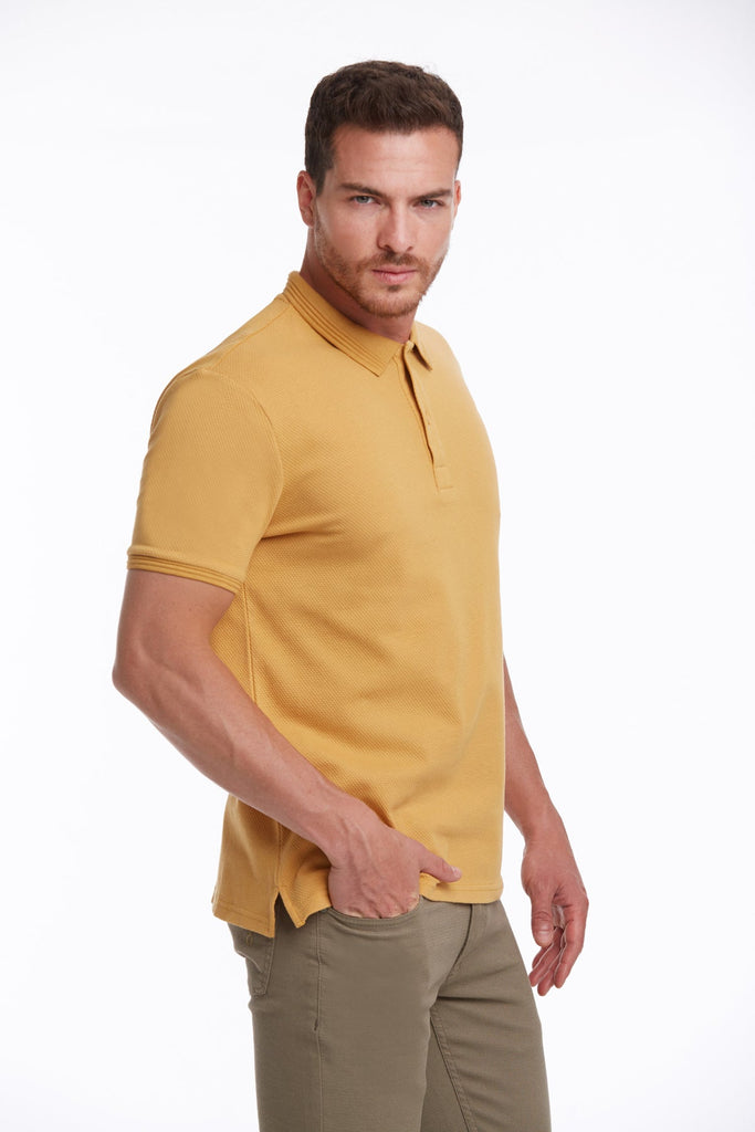 Regular Fit Patterned Cotton Blend Polo T-shirt Mustard