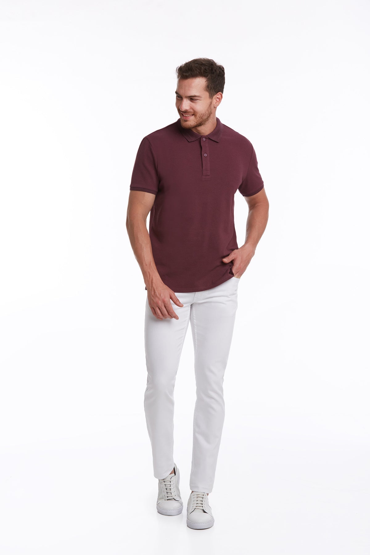 Regular Fit Patterned Cotton Blend Polo T-shirt Plum - MIB