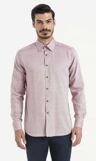 Regular Fit Patterned Cotton Dress Shirt Burgundy D. - MIB