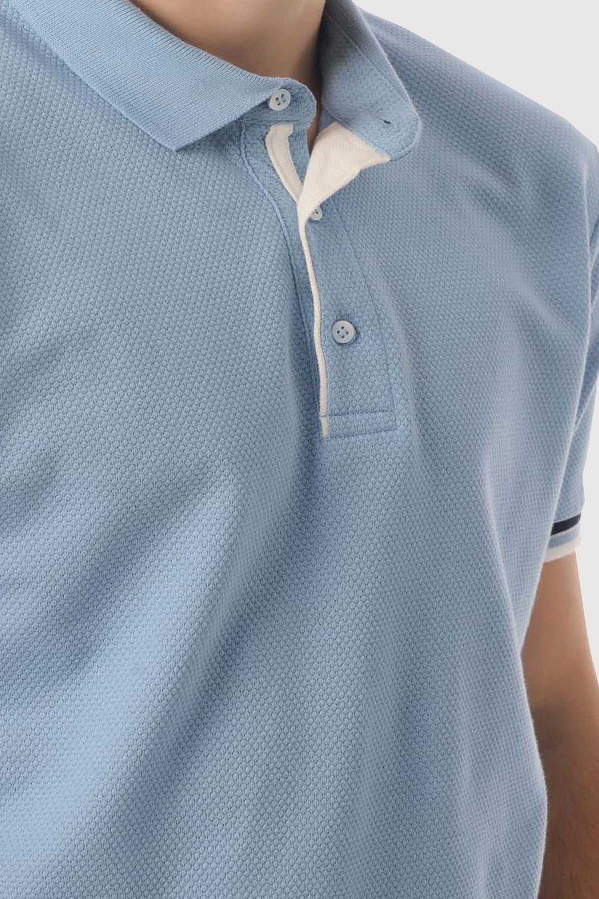 Regular Fit Patterned Cotton Polo T-shirt Light. Blue - MIB