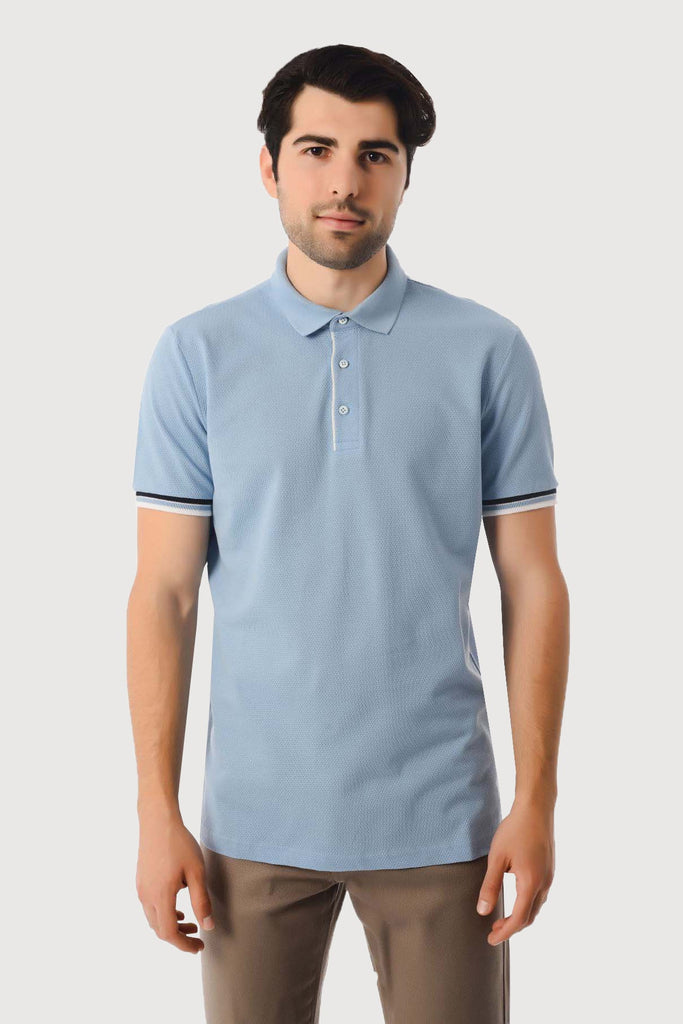 Regular Fit Patterned Cotton Polo T-shirt Light. Blue - MIB