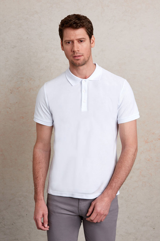 Regular Fit Patterned Cotton Polo T-shirt White - MIB