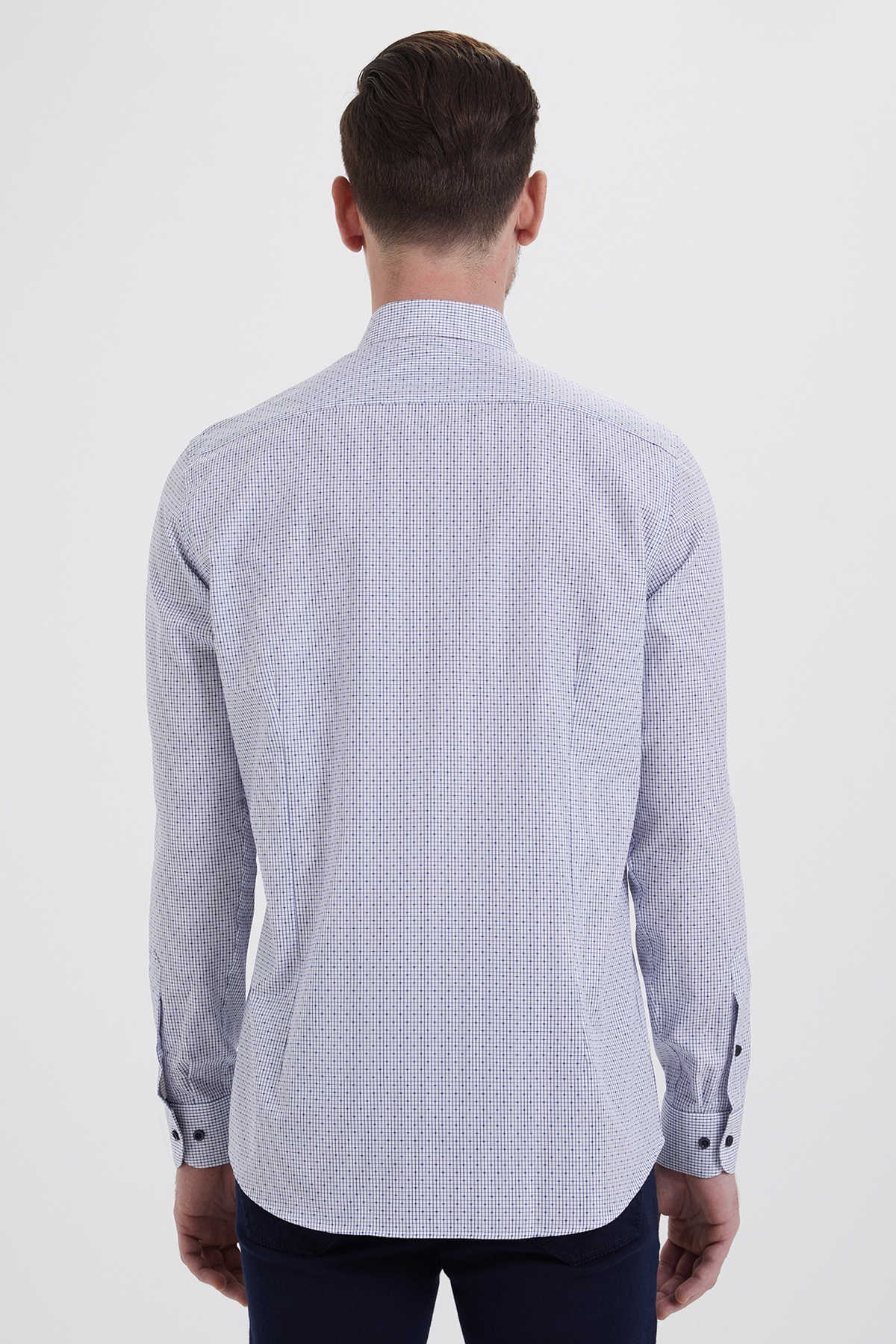 Regular Fit Patterned Long Sleeve Cotton Blue Casual Shirt