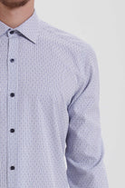 Regular Fit Patterned Long Sleeve Cotton Blue Casual Shirt