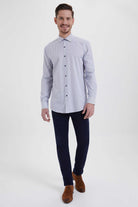 Regular Fit Patterned Long Sleeve Cotton Blue Casual Shirt