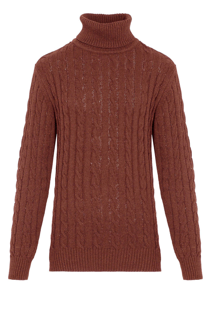 Regular Fit Patterned Wool Blend Burgundy Turtleneck