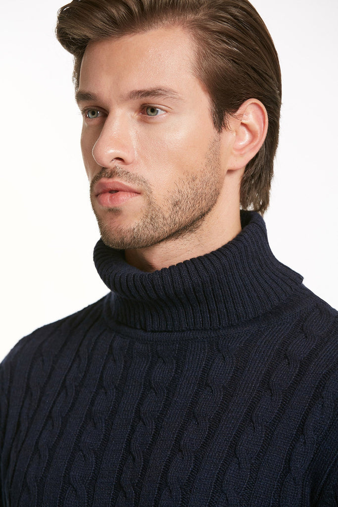 Regular Fit Patterned Wool Blend Burgundy Turtleneck