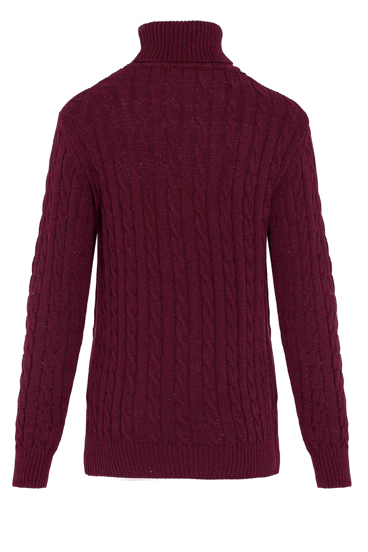 Regular Fit Patterned Wool Blend Burgundy Turtleneck