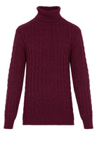 Regular Fit Patterned Wool Blend Burgundy Turtleneck