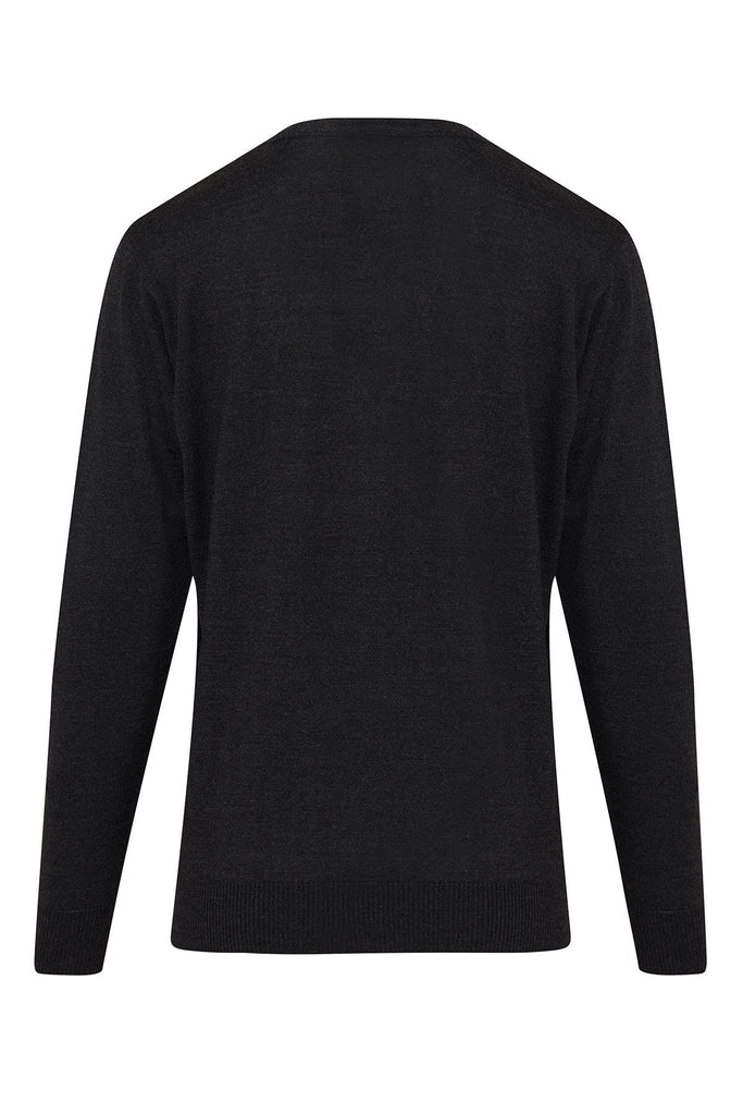 Regular Fit Patterned Wool Blend Charcoal & Indigo Crewneck