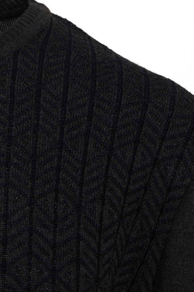 Regular Fit Patterned Wool Blend Charcoal & Indigo Crewneck