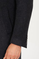 Regular Fit Peaked Lapel Wool & Cashmere Black Overcoat