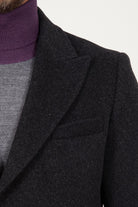 Regular Fit Peaked Lapel Wool & Cashmere Black Overcoat