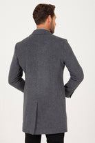 Regular Fit Peaked Lapel Wool & Cashmere Gray Overcoat - MIB